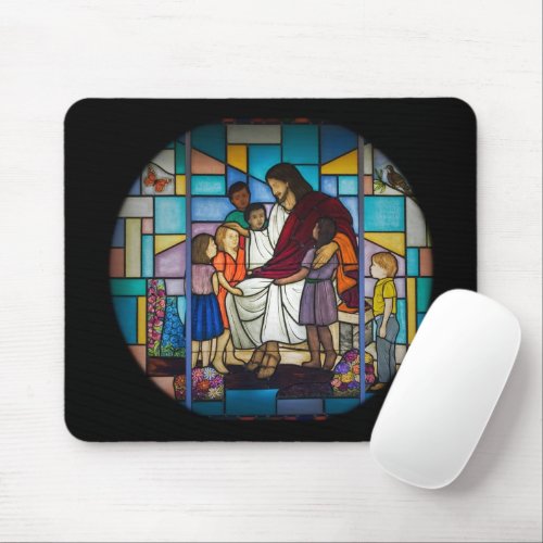 Jesus with Kids Stained Glass Mouse Pad