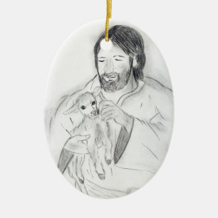 Jesus With Lamb Ceramic Ornament
