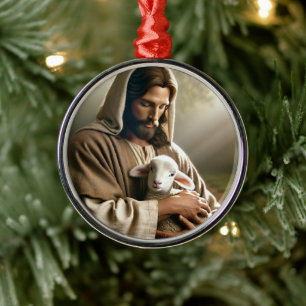 JESUS WITH LAMB CHRISTMAS ORNAMENT