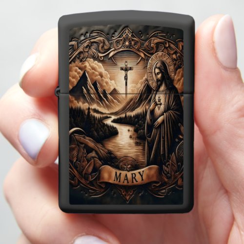 Jesus With Sacred Heart In Landscape Zippo Lighter