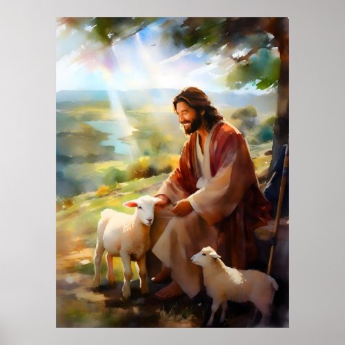 Jesus With Sheep Poster