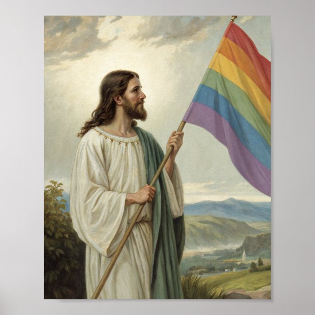 Jesus with the pride flag poster (Front)