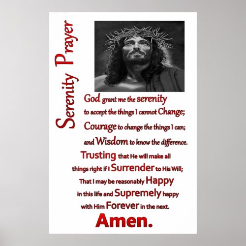 Jesus with thorns on his head The Serenity Prayer Poster