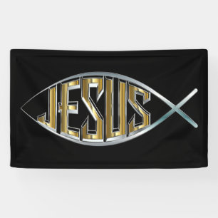 Jesus within a Fish Symbol Banner