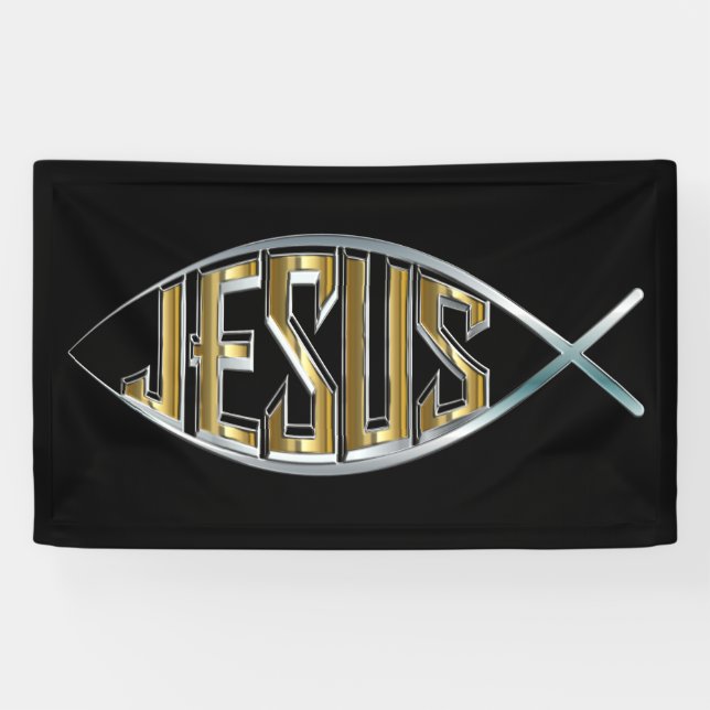 Jesus within a Fish Symbol Banner (Horizontal)
