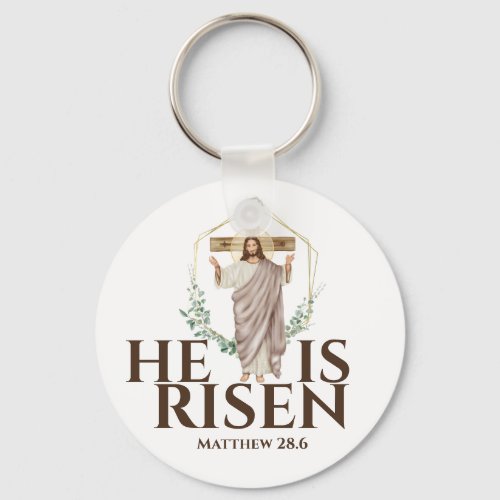 Jesus wooden cross Easter He Is Risen catholic Keychain