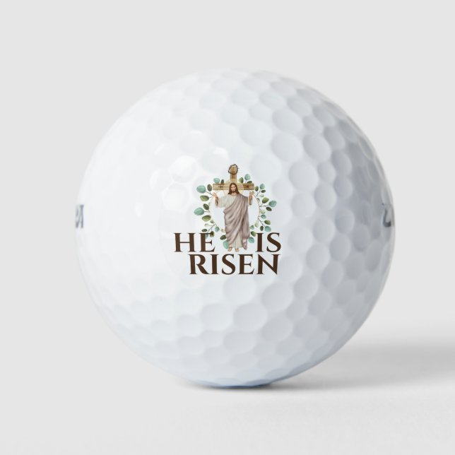 Jesus wooden cross He is risen bible verse Golf Balls (Front)