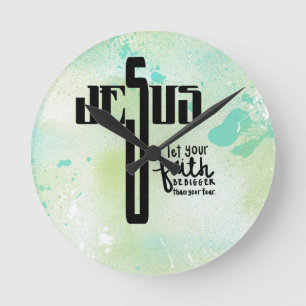 Jesus Word Art Round Clock