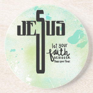 Jesus Word Art Sandstone Coaster