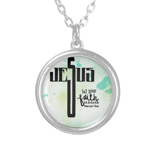 Jesus Word Art Silver Plated Necklace (Front)