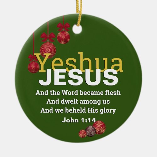 JESUS WORD BECAME FLESH Christmas Baubles GREEN Ceramic Ornament