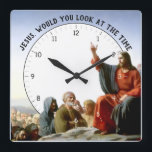 Jesus would you look at the Time Jesus Clock<br><div class="desc">Jesus Christ would you look at the Time Funny Jesus Clock - "jesus christ religious humor",  "funny humorous christian joke",  "christianity humour silly fun",  "would you look at the time",  "vintage holy religion art",  "biblical bible lord god",  ,  "vicar priest pastor pun",  "meme christmas easter gift",  "hilarious novelty gifts"</div>