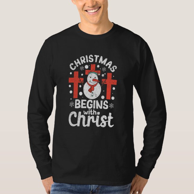Jesus Xmas Pajamas Christian Christmas Begins With T-Shirt (Front)