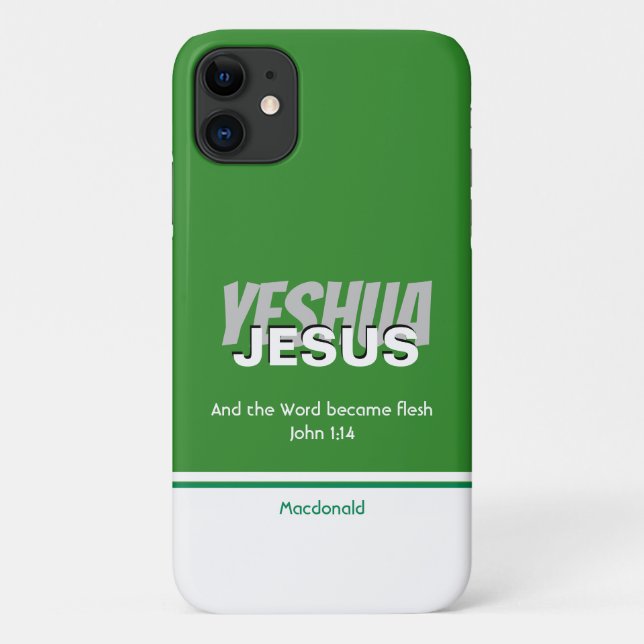 JESUS YESHUA Scripture Personalized GREEN Case-Mate iPhone Case (Back)