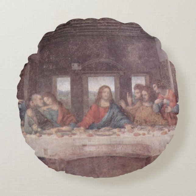 Jesus "Yeshua" The Last Supper, Leonardo da Vinci Round Pillow (Front)