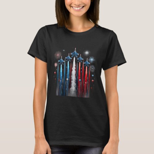 Jet Airplane American Flag Patriotic 4th Of July  T_Shirt