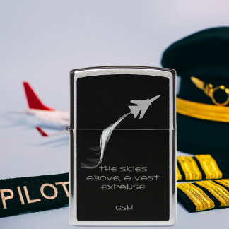 Jet Airplane Flying with smoke Monogrammed Poetic  Zippo Lighter