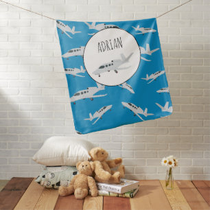 Jet Airplane Pattern Custom Name Baby Blanket
