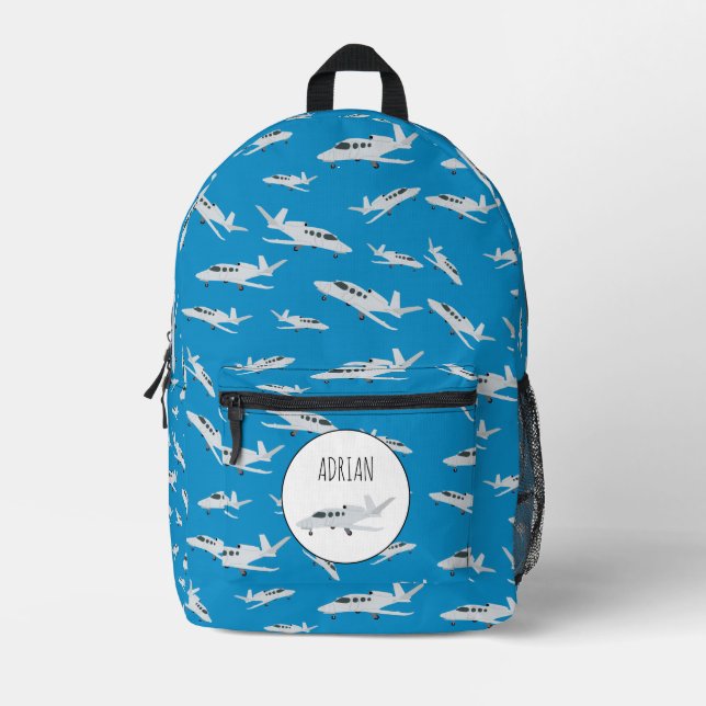 Jet Airplane Pattern Custom Name School Printed Backpack (Front)