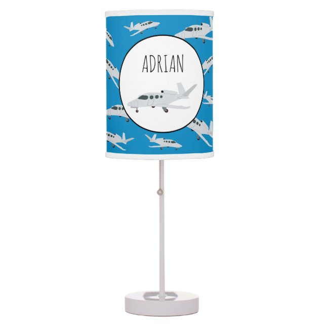 Jet Airplane Pattern Custom Name  Table Lamp (Front)
