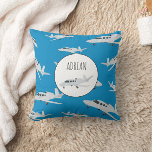 Jet Airplane Pattern Custom Name Throw Pillow