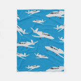 Cute Red and Blue Planes and Clouds Kids Monogram Sherpa Blanket