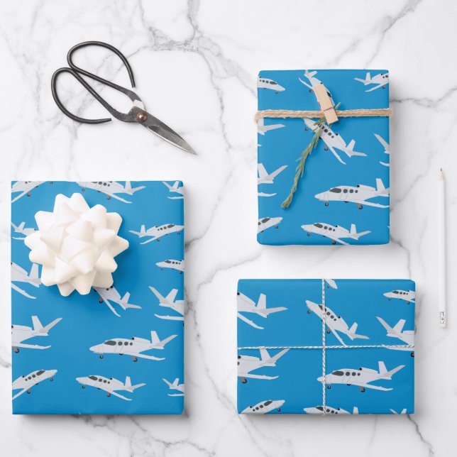 Jet Airplane Pattern Wrapping Paper Sheets (Front)