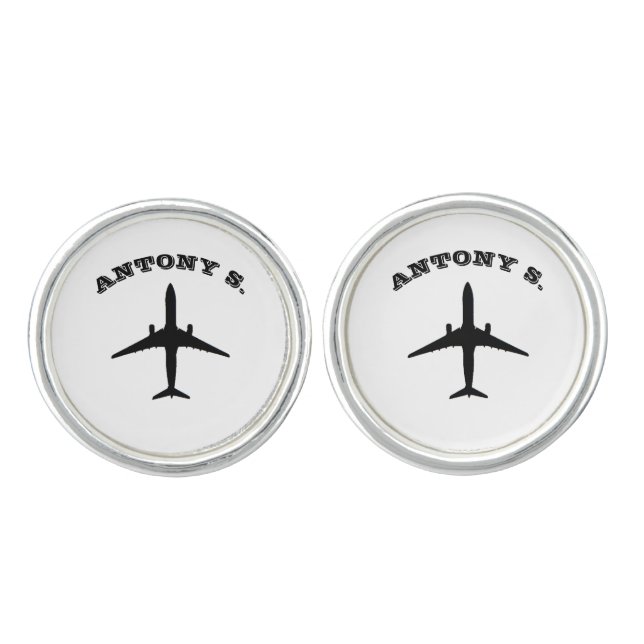 Jet Airplane / Pilots Gifts Personalized Cufflinks (Front)