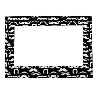 Jet Black and White Mustache Magnetic Picture Frame