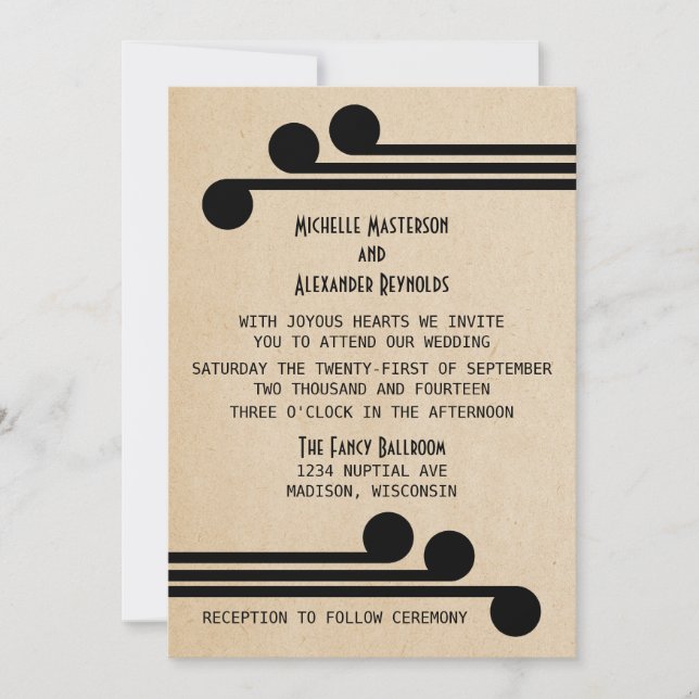 Jet Black Deco Chic Wedding Invite (Front)