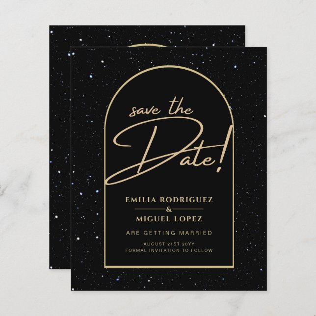 JET BLACK GOLD Starry Night Wedding SAVE DATE (Front/Back)