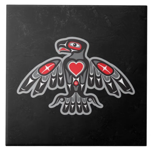 Jet Black Granite Faux Native American Thunderbird Ceramic Tile