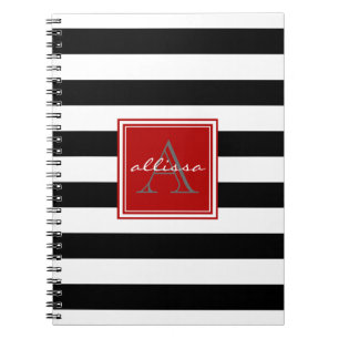 Jet Black Monogrammed Awning Stripe Notebook