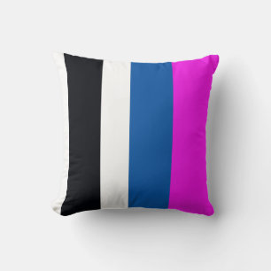 Jet Black, Pure White, Teal Blue, Hot Pink Stripes Throw Pillow