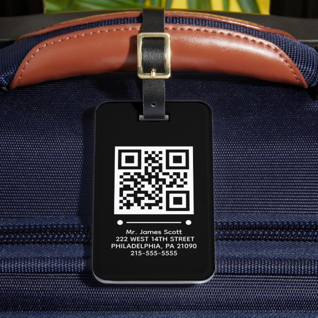 Jet Black QR CODE Custom Luggage Tag (Front Insitu 2)