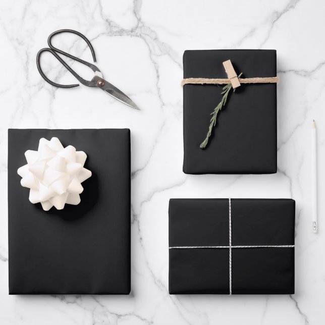 Jet Black Solid Color Wrapping Paper Sheets (Front)