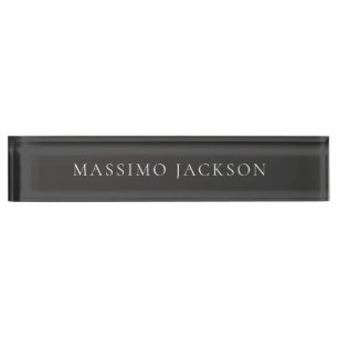 Jet Black & White Minimalist Plain Modern Desk Name Plate