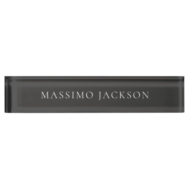 Jet Black & White Minimalist Plain Modern Desk Name Plate (Front)