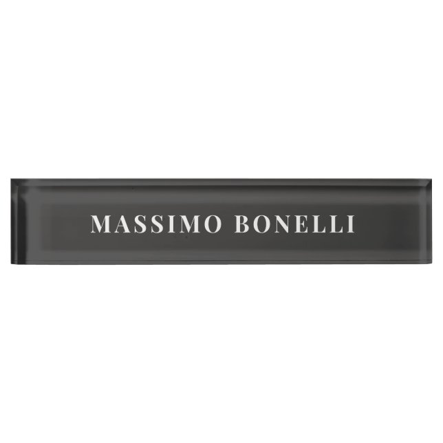 Jet Black & White Minimalist Plain Modern Desk Name Plate (Front)