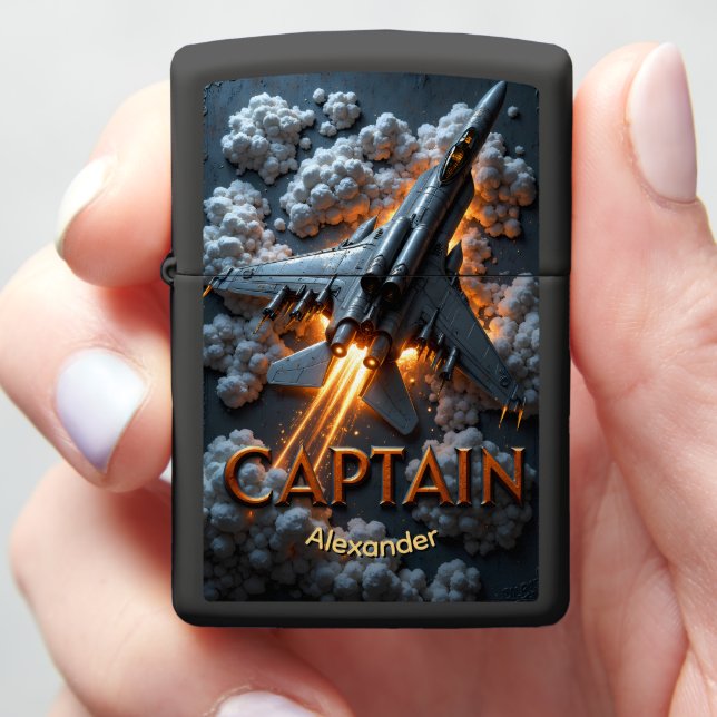 Jet Captain's Fiery Cloud Command Gift Zippo Lighter (In Hand)