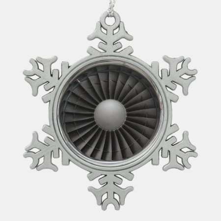Jet Engine Turbine Fan Snowflake Pewter Christmas Ornament