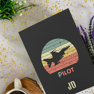 Jet Fighter Airplane Pilot Aviation Black Monogram Pocket Folder