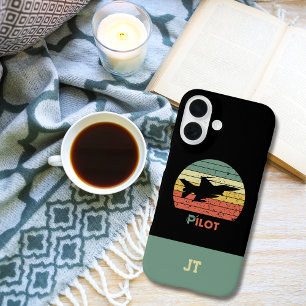 Jet Fighter Airplane Retro Pilot Monogrammed iPhone 16 Case