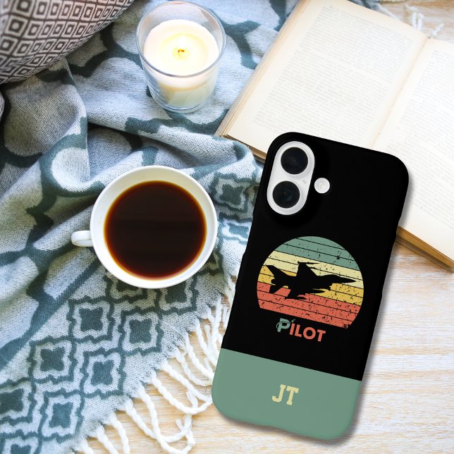 Jet Fighter Airplane Retro Pilot Monogrammed Case-Mate iPhone Case (Creator Uploaded)