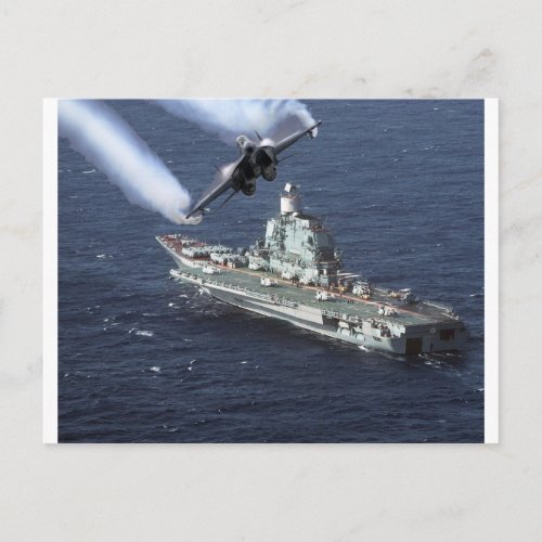 Jet Fighter Over Navy Ship Postcard