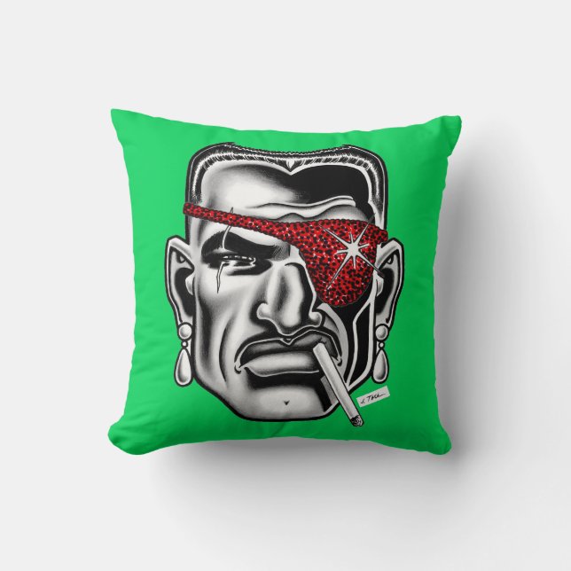 Jet Latex™/Broken Nose/Green Throw Pillow (Front)