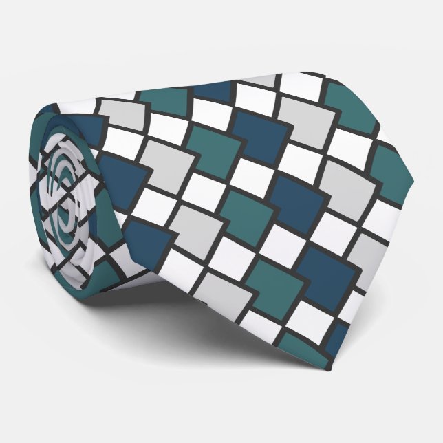 Jet Ming indigo Dye Blue Geometric Diamond Shape  Neck Tie (Rolled)