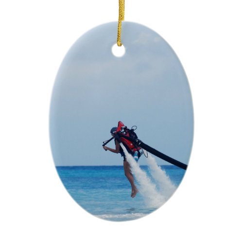 Jet Pack Blasting Off Ceramic Ornament