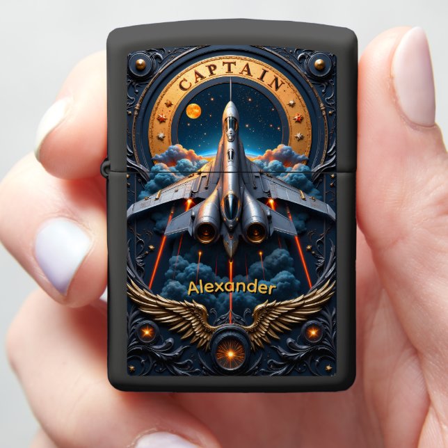 Jet Pilot's Celestial Golden Wings Gift Zippo Lighter (In Hand)