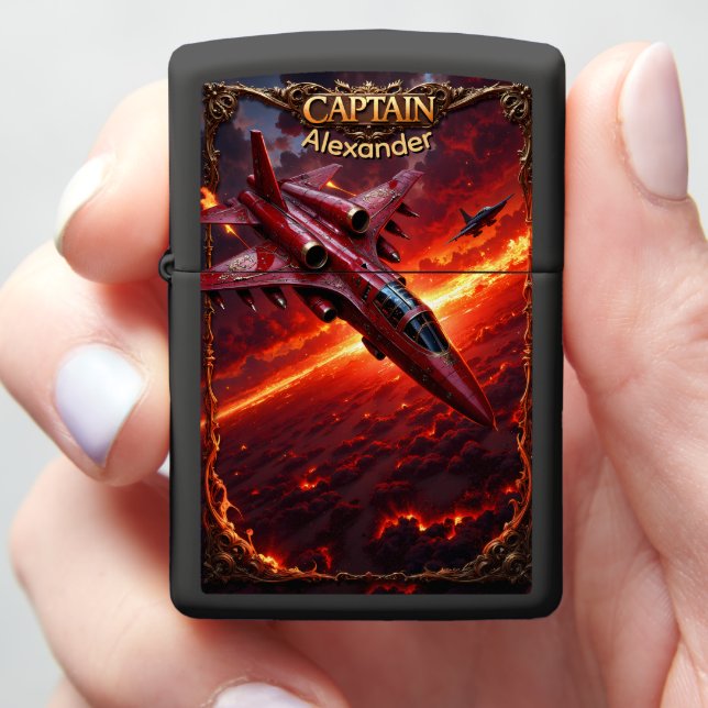 Jet Pilot's Crimson Volcanic Escort Gift Zippo Lighter (In Hand)